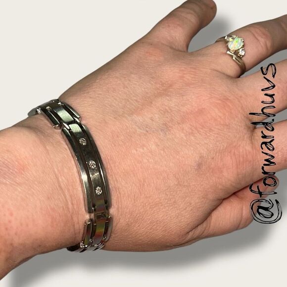 Stainless Steel Men’s 316L Bracelet Marked 10K WGD with 3 Authentic Diamonds - Picture 3 of 14